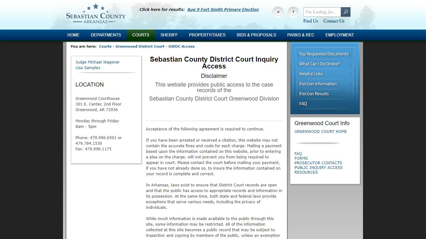 Sebastian County District Court Inquiry Access