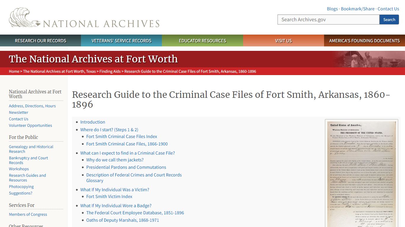 Research Guide to the Criminal Case Files of Fort Smith, Arkansas, 1860 ...